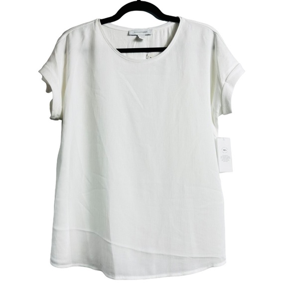 Madison Grey Tops - NWT Madison Grey Women’s Sz Large White Short Roll Tab Sleeve Round Neck Blouse